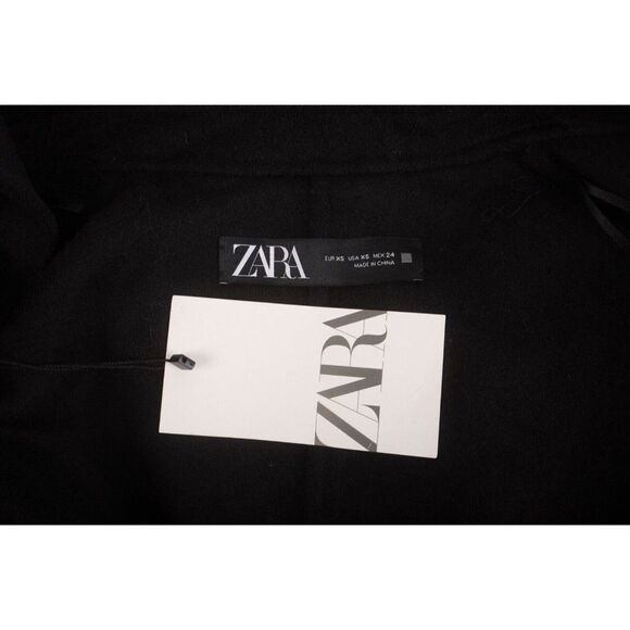 Zara Womens Pea Coat Double breasted Black XS Wool Blend Mid Length 4070/221 NWT - Picture 6 of 6